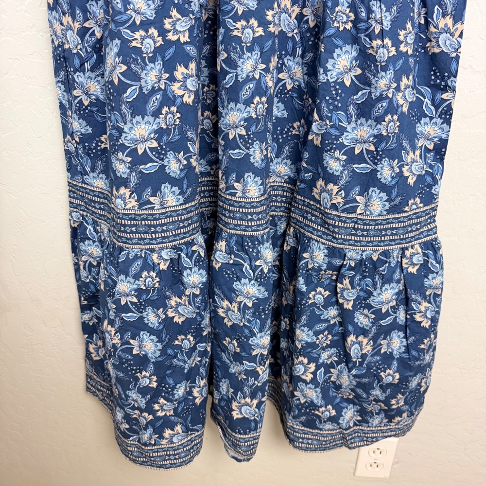 LOFT Blue Cotton Blend Floral Tiered Maxi Dress Long Sleeve V-Neck Boho L NWT - Picture 5 of 12